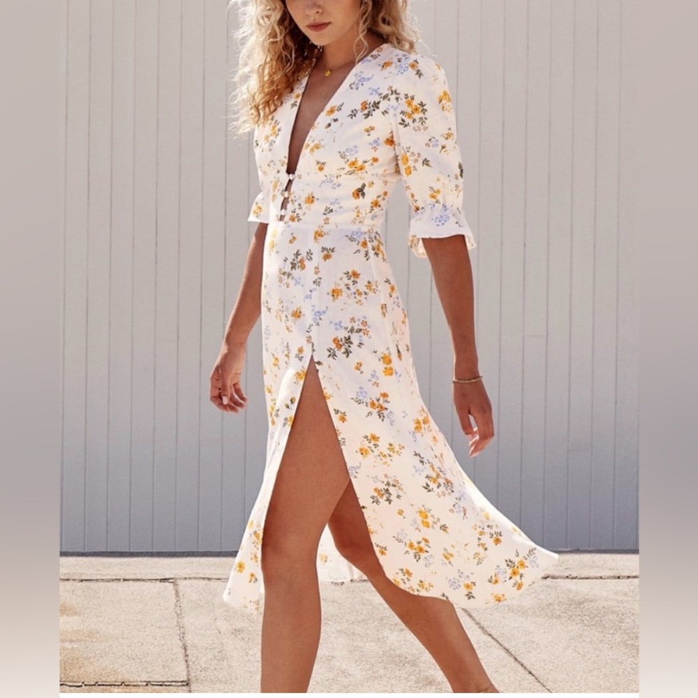 Reformation Ivory Dress with Yellow and Blue Floral